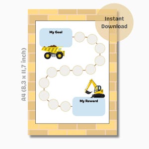 Beloningskaart – Bouw / Bouwmachines Thema – Stickerkaart – Krullen Kaart – Gedragskaart - Hulp bij Zindelijkheidstraining