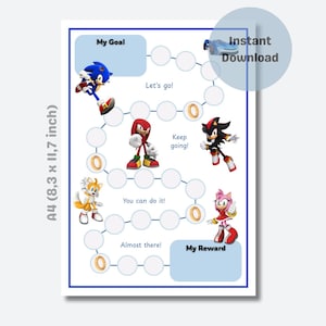 Belöningstabell – Sonic – Utskrivbara klistermärkestabell – Potträning/Toalettträning – Beteendetabell – Sysslor – Direktnedladdning