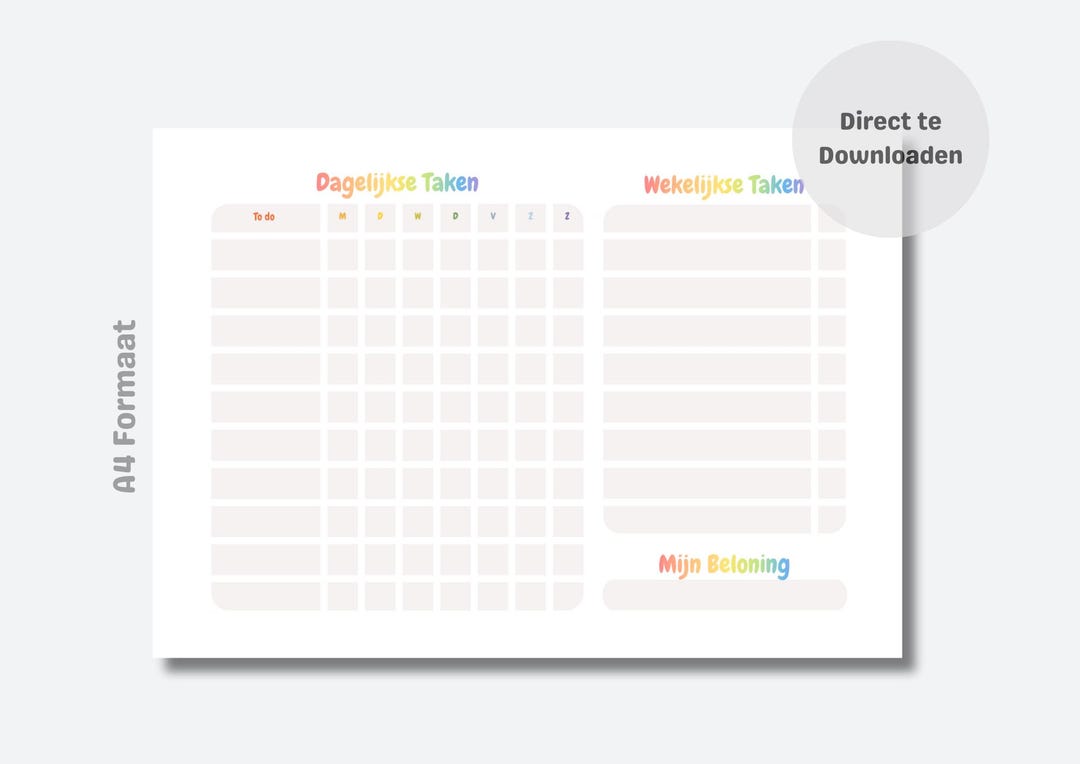 Dutch Reward Chart – Daily Task Overview – Weekly Planner – Routine ...