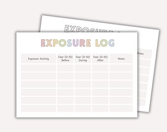 Exposure Therapy Worksheet - Anxiety, Phobia, or OCD Tool - Fear Tracker (Printable Instant Download)
