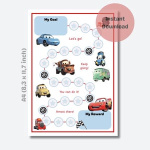 Beloningskaart – Cars – Stickerkaart – Krullen Kaart – Gedragskaart – Hulp bij Zindelijkheidstraining