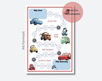 Nederlandse Beloningskaart – Cars – Stickerkaart – Hulp bij Trainen Zindelijkheid