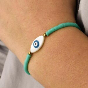 Bransoletka Evil Eye, Bransoletka z koralików turkusowych, Biżuteria ochronna, Talizman szczęścia, Spersonalizowany prezent, Biżuteria dla matki, Bransoletka z pereł