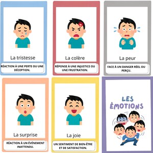 Cartes des Émotions Plastifiées – Lot de 5 Émotions avec Explications – Format 5.2 × 8.3 cm