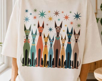 Mid Century Modern Dogs PNG, Retro Geometric Dogs Sublimation Design, Quirky Colorful Dog PNG, Atomic Starburst Dog Lover Shirt Design