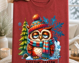 Freezin Season Owl PNG, Funny Winter Shirt Design, Sublimation Graphic