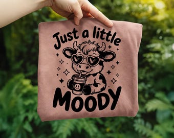 Just A Little Moody SVG PNG Funny Heifer Highland Cow Png Iced Coffee Funny Cow Png Retro Sublimation Cute Cow Trendy Svg Cut Files