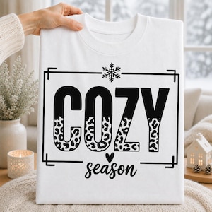 Cozy Season PNG SVG, Winter Shirt Design, Snowflake Leopard Print, Cozy Winter Sublimation, DTF T-Shirt Graphic