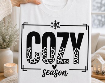Cozy Season PNG SVG, Winter Shirt Design, Snowflake Leopard Print, Cozy Winter Sublimation, DTF T-Shirt Graphic
