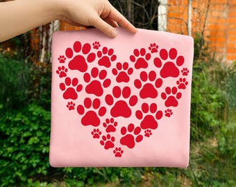 Descarga digital de huellas de pata de corazón Svg, diseño de sublimación de huellas de pata de corazón Png, clipart de pata de perro de San Valentín, pata de gato Png, pata de perro Png