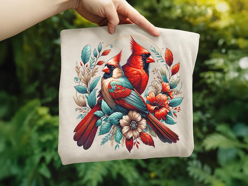 Cardinal Bird Png Sublimation Designs Wild Life Bird Shirt Design Cardinal Bird Animal Prints Pictures Memorial Cardinal Birds with Flowers image 2