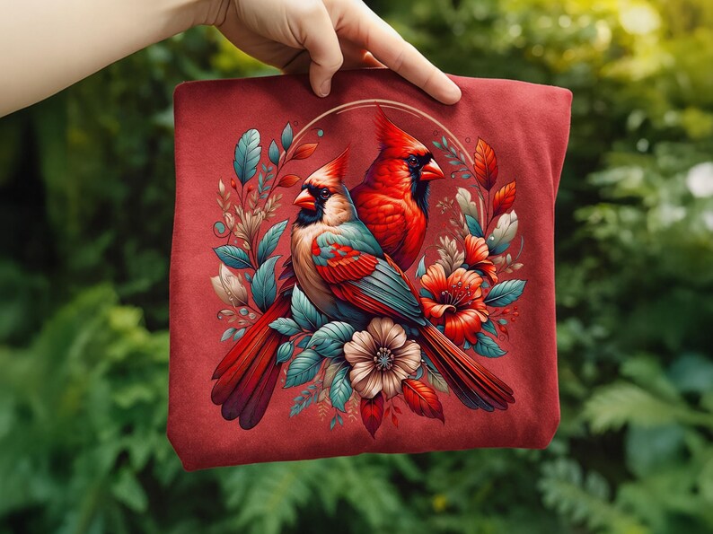 Cardinal Bird Png Sublimation Designs Wild Life Bird Shirt Design Cardinal Bird Animal Prints Pictures Memorial Cardinal Birds with Flowers image 4