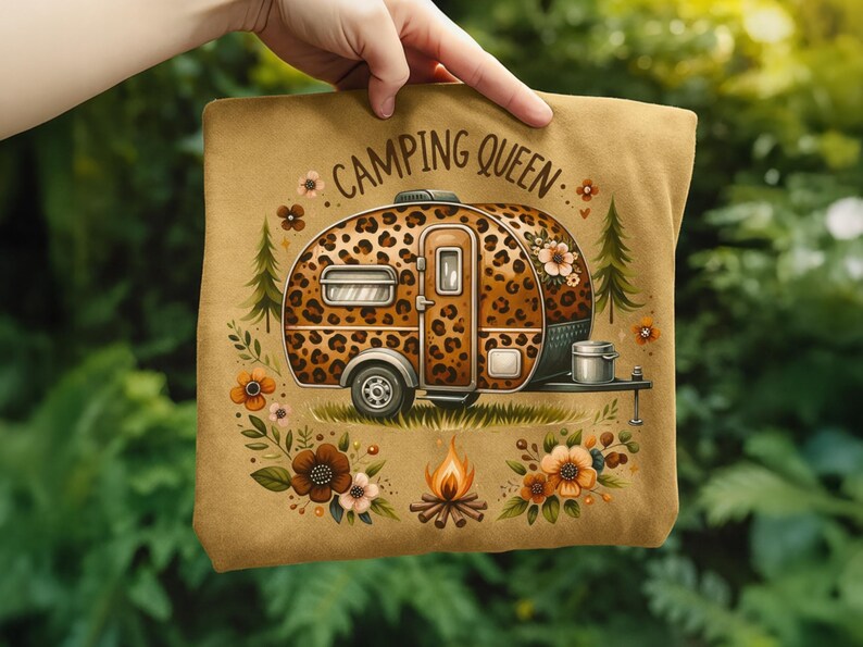 Camping Queen PNG Bundle With Leopard RV Cliparts for Sublimation, Girl ...
