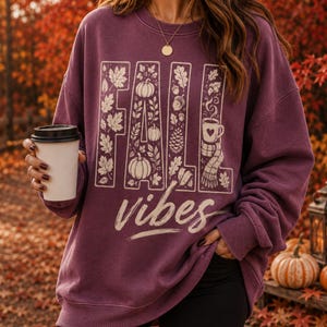 Fall Vibes SVG PNG | Cozy Autumn Typography Design | Pumpkin Coffee Leaves Fall Shirt Sublimation File