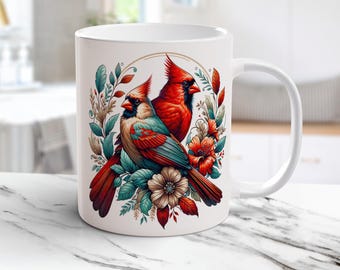 Red Cardinal Png Bird Mug Wrap Sublimation Design Aesthetic Animal Prints Png Boho Vintage Art Couple Cardinal Bird Custom Gift Digital File