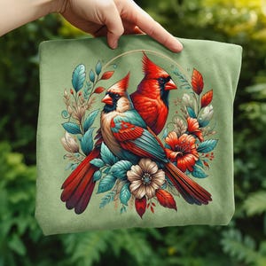 Cardinal Bird Png Sublimation Designs Wild Life Bird Shirt Design Cardinal Bird Animal Prints Pictures Memorial Cardinal Birds with Flowers image 3