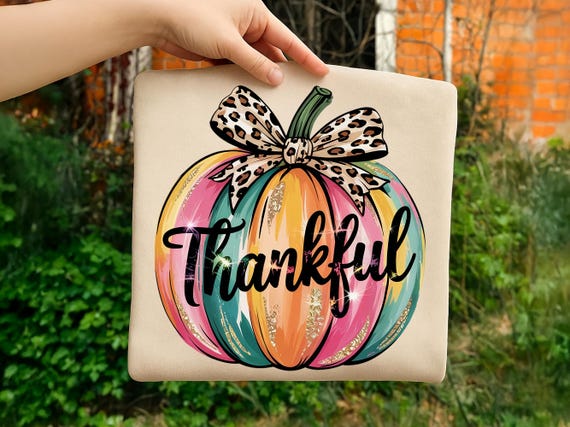 Thankful PNG, Brushtroke Pumpkin PNG, Pumpkin Season PNG, Coquette Leopard Fall Png, Coquette Pumpkin Shirt Png, Preppy Fall Png Sublimation