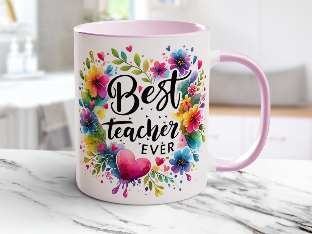 Best Teacher Ever Mug Wrap Png Watercolor Teacher Sublimation Designs 
