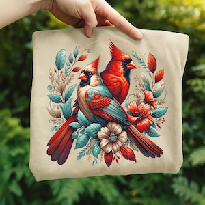 Cardinal Bird Png Sublimation Designs Wild Life Bird Shirt Design Cardinal Bird Animal Prints Pictures Memorial Cardinal Birds with Flowers image 1