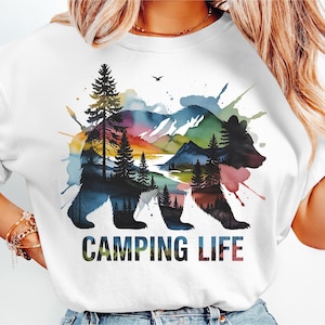 Camping Life Shirt Design Png Bear in the Wild Sublimation Design Mountain and Tree Bear Wilderness Png Nature Clipart Quote Art Print DTF