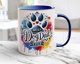 Dog Dad Sublimation Coffee Mug Wrap Best Dog Dad Ever Happy Pawthers Day Dog Lover for Him Watercolor Heart Digital Design Graphic Image Png