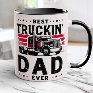 Bester Truckin Dad Ever Mug PNG-Datei Semi Truck Bild Vatertag Mug Wrap Sublimationsdesign Distressed Grafik Vintage Trucker Dad Mug Design