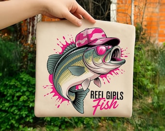 Reel Girls Fish Png, Sublimation Design, Women Fishing Png, Lady Fishing Png, Largemouth Bass Png, T-Shirt Design, Instant Download Png, DTF