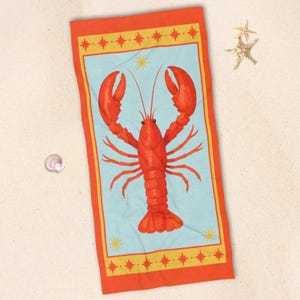 Serviette de plage homard, serviette de bain bohème nautique, serviette océan rétro colorée, décoration de fête d&#39;été à la piscine, accessoires de salle de bain côtiers