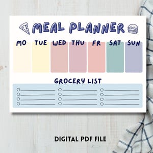Weekly Meal Planner - Printable Digital PDF - Meal Planning & Grocery List - Dinner