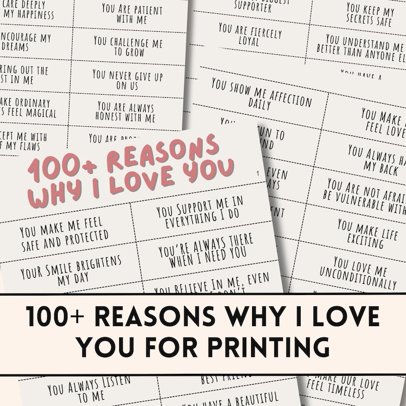 100+ Printable Reasons Why I Love You - Romantic Gift - DIY Love Jar or Box - Digital PDF File ...
