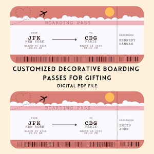 Anpassbare Bordkarte Flugzeugticket - Digitale Datei - Druckbare PDF - Einzigartiges Reisegeschenk für Überraschungsreise - Personalisierter Geschenkgutschein