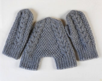 Gray knit smitten mittens, grey lovers gloves, gift for couples, white handknitt hand holding mittens, Valentines gift for wife, for husband
