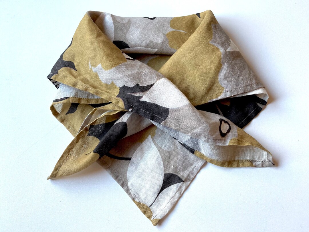 Pure Linen Bandana, Beige Mustard Unisex Flax Neck Warmer, Abstract ...