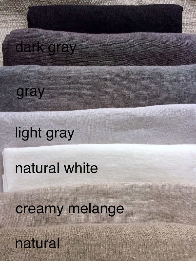 May include: Six fabric swatches in various shades of gray, white, and beige. The swatches are labeled "dark gray", "gray", "light gray", "natural white", "creamy melange", and "natural".