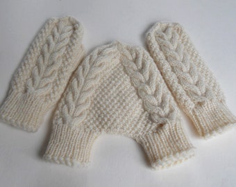 Valentine's mittens for couple, natural white wool knitted cabled hand holding gloves for him and her, winter wedding gift for lovers