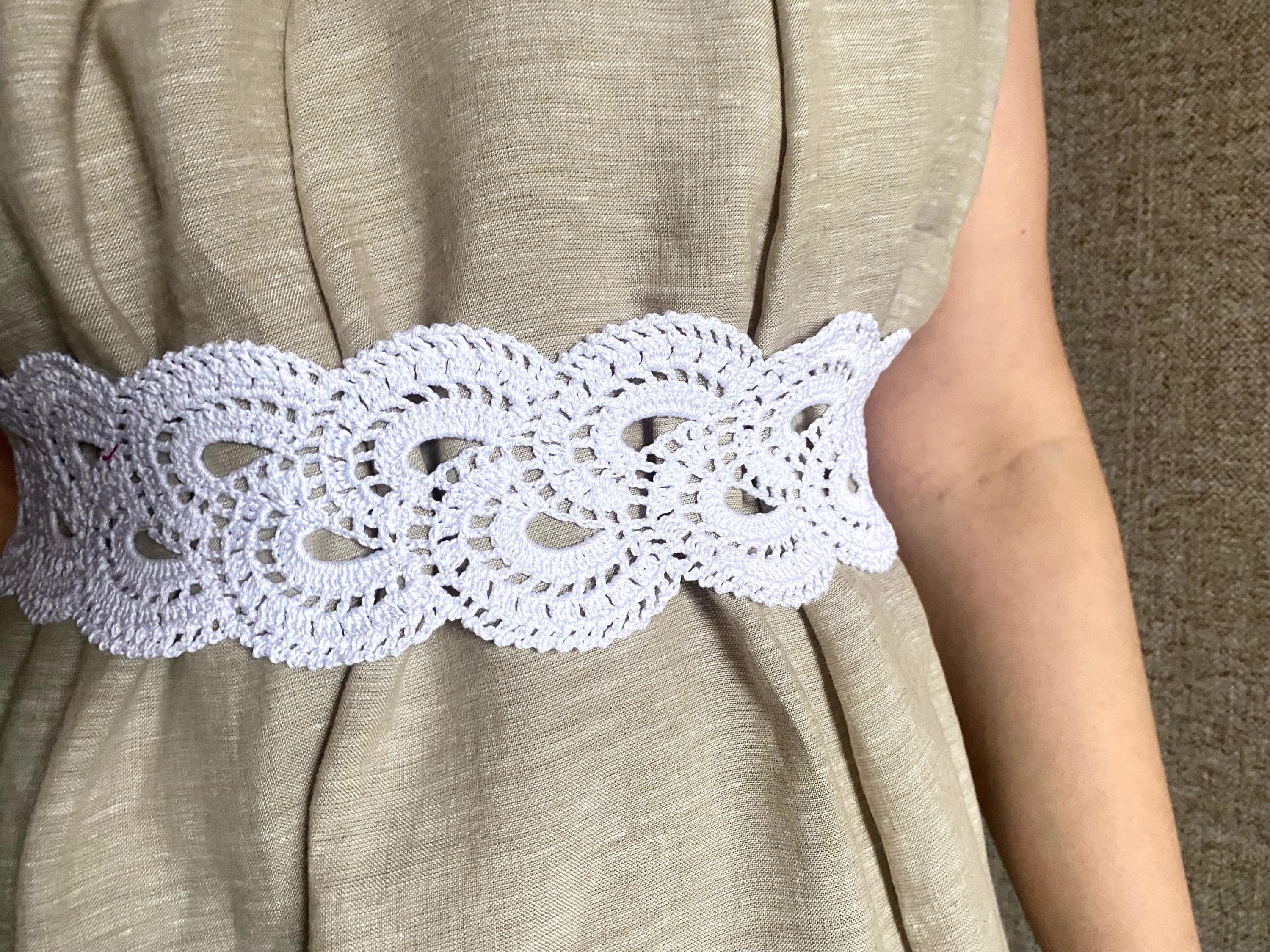 Wide Crochet Wedding Dress Belt, White Summer Dress  display picture 1