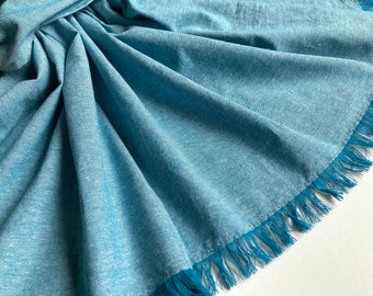 Large blue linen scarf, soft blue flax cotton unisex shawl, all season wrap for women, Mother's day gift, gift for friend, men's outfit