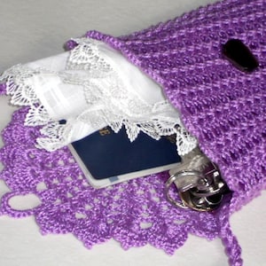 Crochet Lilac Wallet Purse: Cotton Lace Shoulder Bag