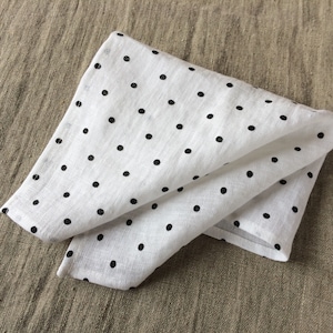 Linen pocket square, white black polka dot handkerchief, 12, 14, 16 inch square mens wedding accessory, zero vaste hanky, custom size