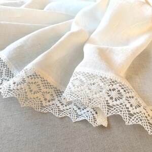 Linen Bridal Shawl: Ivory White Scarf with Crochet Lace, Large Wedding Wrap, Prayer Veil image 2