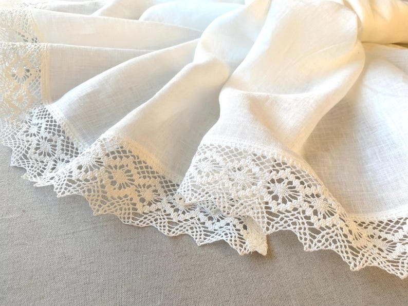 Linen Bridal Shawl: Ivory White Scarf with Crochet Lace, Large Wedding Wrap, Prayer Veil image 2