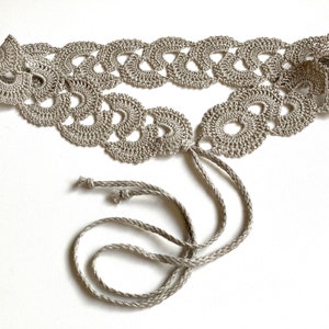 Crochet linen belt, natural undyed waistband, hand crochet waist belt, womens girdle, pure flax summer dress accessory, ethnic costume wrap