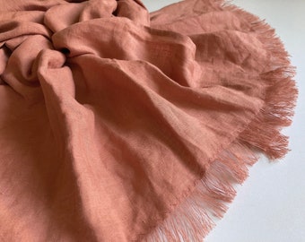 Long terracotta shawl, pure linen wrap, solid dusty rust orange casual men's scarf, minimalist style unisex gift, copper color womens scarf