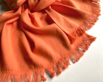 Orange scarf, frayed linen viscose woman's scarflette, soft solid orange unisex scarf in minimalist style, spring accessory, gift for men