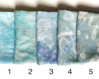 Batik pastel color pure linen bandana, hand tie dye pale blue green bandana, abstract pattern women kerchief, small square head cover scarf