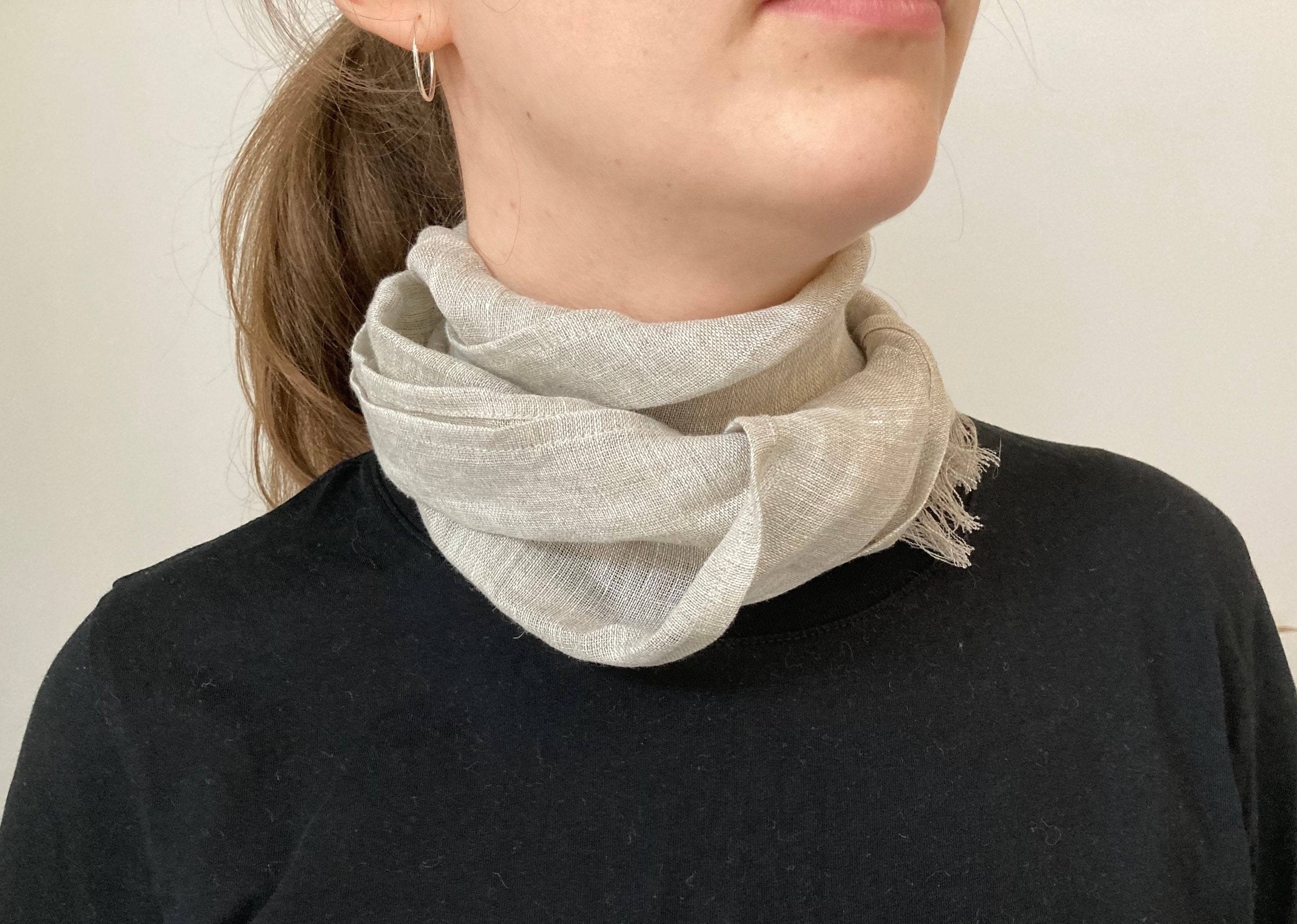 Undyed Pure Linen Scarf: Thin Lightweight Gauzy Oatmeal Women's or