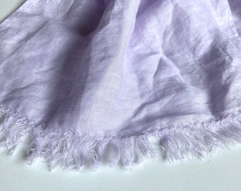 Skinny lilac scarf, pure linen frayed women's scarflette, light lavender unisex scarf, minimalist style pastel color girls accessory