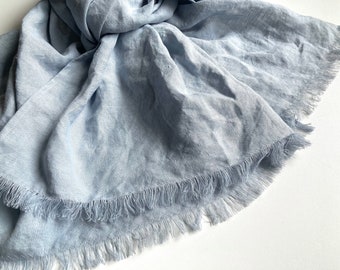 Oversized silver gray pure linen shawl, large light grey European flax men's scarf, maternity wrap, gift for mom, elegant women's clothing