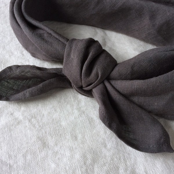 Gray linen bandana, asphalt grey men's neck scarf, face cover, square pure flax doo rag, casual outfit, Fathers day gift, women's kerchief