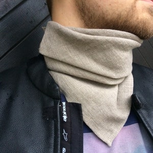 Mens linen bandana, natural gray unisex neck warmer, pure linen square scarf, womens kerchief, face protect, mens casual outfit, dog bandana